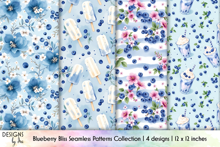 Blueberry Seamless Pattern, Berry Popsicle Patterns