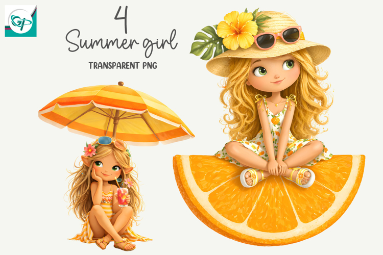 Whimsical Summer Fruit Girls Clipart, Summer Girls Clipart