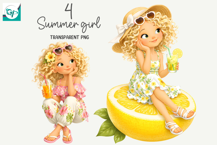 Whimsical Summer Fruit Girls Clipart, Summer Girls Clipart