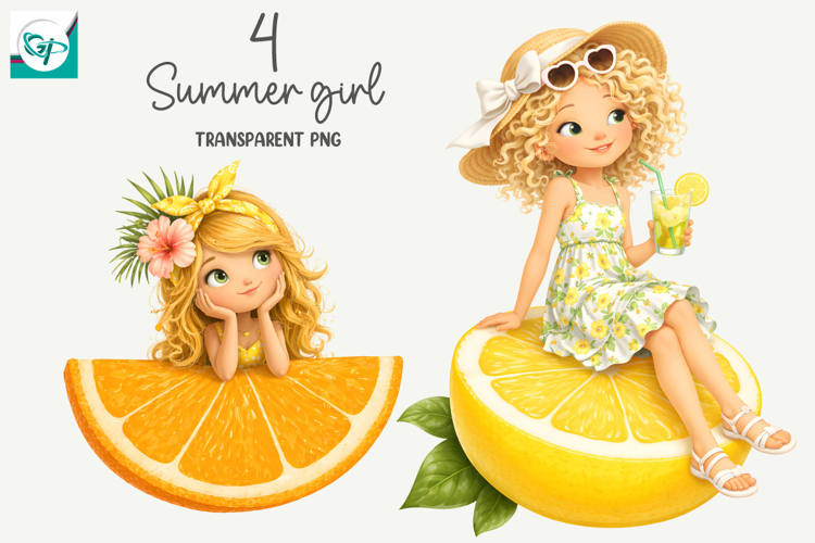 Whimsical Summer Fruit Girls Clipart, Summer Girls Clipart