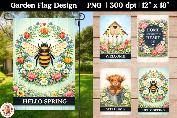 Spring Welcome Bumble Bee Garden Flag example image 1